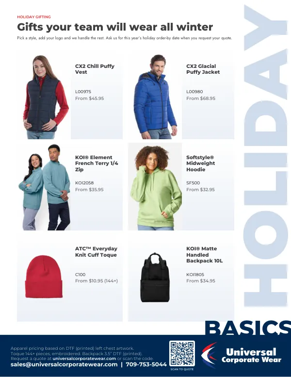Holiday Gifts page of the Basics 2026 catalogue