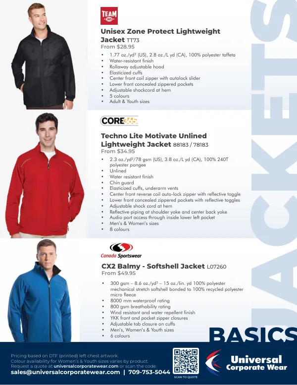Jackets page of the Basics 2026 catalogue