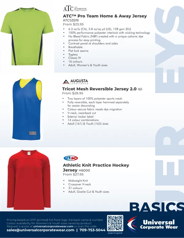 Jerseys page of the Basics 2026 catalogue