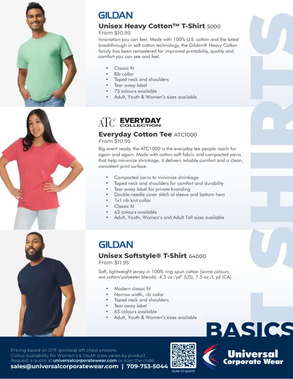 T-Shirts page of the Basics 2026 catalogue